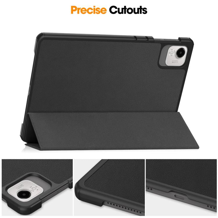 For Honor Pad X9 Pro Custer Texture 3-Fold Holder Leather Smart Tablet Case(Black) by bashfashion