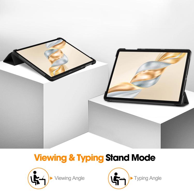 For Honor Pad X9 Pro Custer Texture 3-Fold Holder Leather Smart Tablet Case(Black) by bashfashion