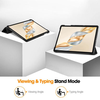 For Honor Pad X9 Pro Custer Texture 3-Fold Holder Leather Smart Tablet Case(Black) by bashfashion