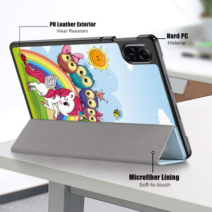 For Honor Pad X9 / X8 Pro 11.5 Coloured Drawing 3-Fold Holder Leather Tablet Case(White Unicorn) by bashfashion
