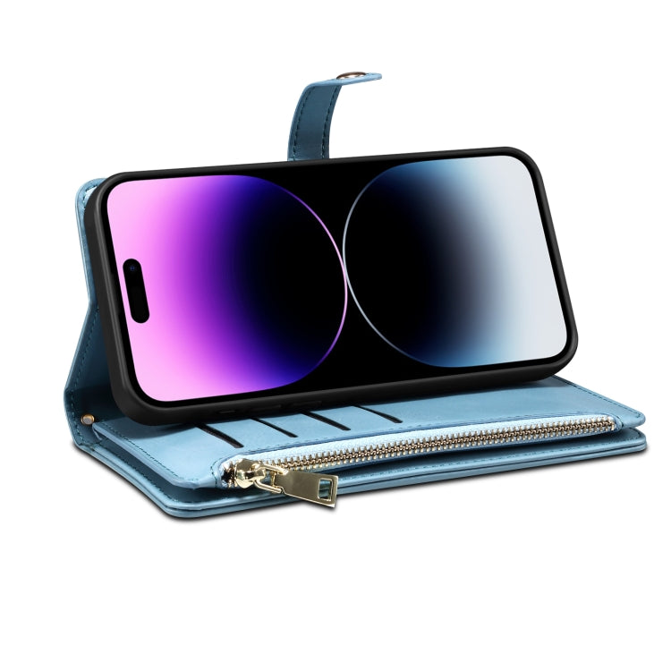 For iPhone 15 Pro Max ESEBLE Star Series Lanyard Zipper Wallet RFID Leather Case(Blue) by ESEBLE