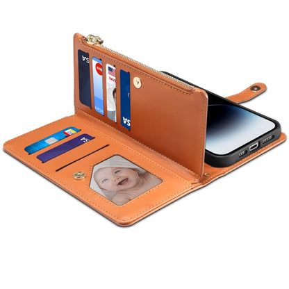 For iPhone 15 Pro ESEBLE Star Series Lanyard Zipper Wallet RFID Leather Case(Brown) by ESEBLE