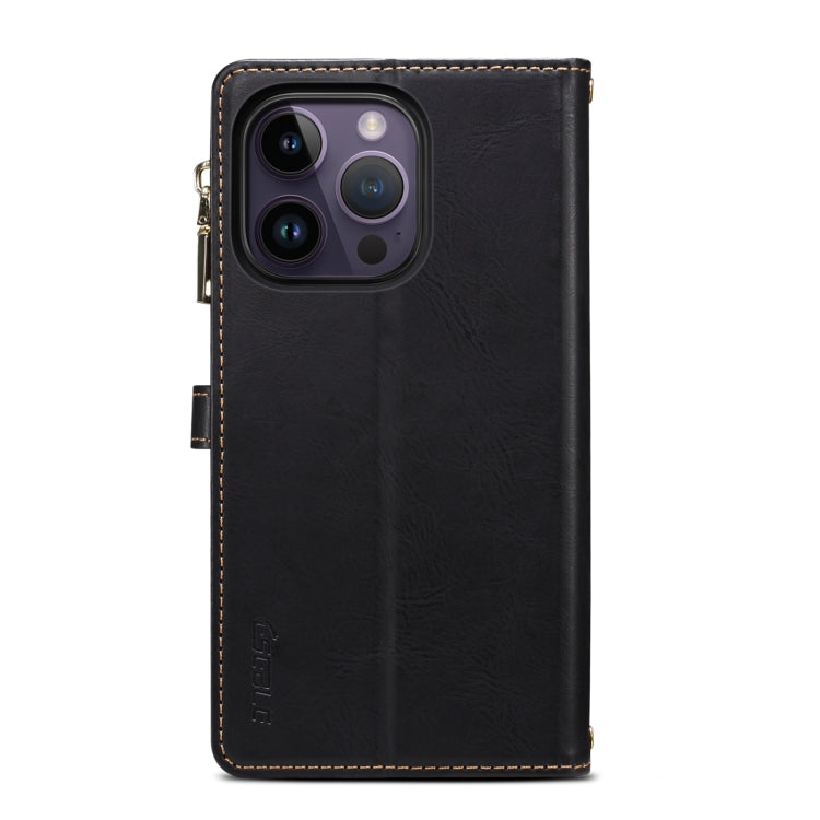 For iPhone 15 Pro ESEBLE Star Series Lanyard Zipper Wallet RFID Leather Case(Black) by ESEBLE