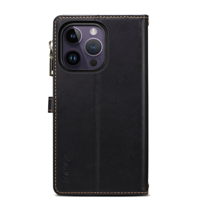 For iPhone 15 Pro ESEBLE Star Series Lanyard Zipper Wallet RFID Leather Case(Black) by ESEBLE