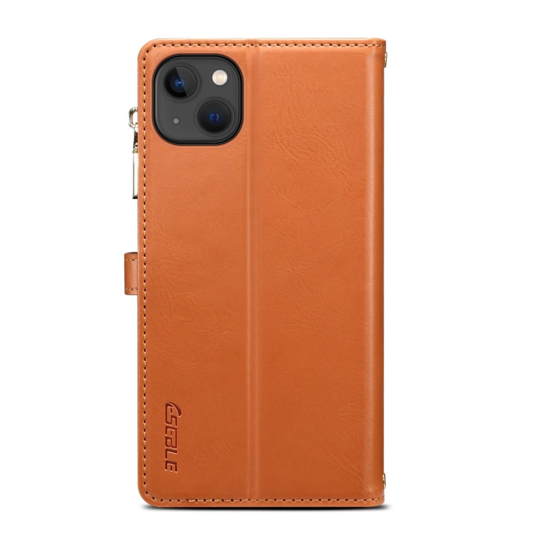 For iPhone 15 Plus ESEBLE Star Series Lanyard Zipper Wallet RFID Leather Case(Brown) by ESEBLE