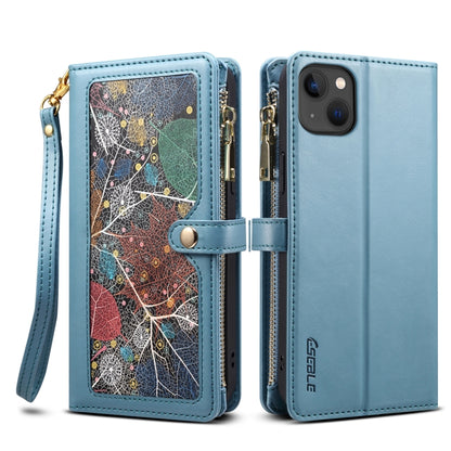 For iPhone 15 Plus ESEBLE Star Series Lanyard Zipper Wallet RFID Leather Case(Blue) by ESEBLE