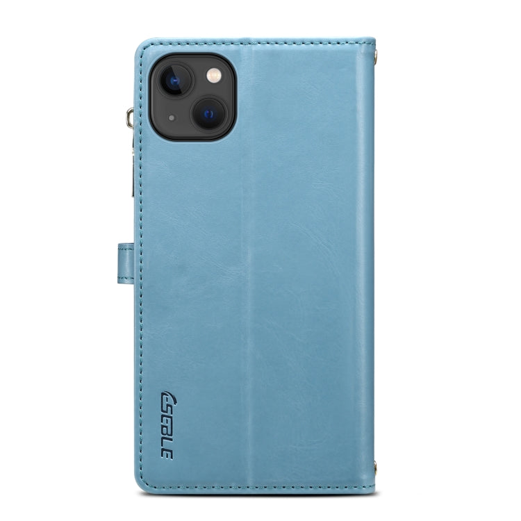 For iPhone 15 Plus ESEBLE Star Series Lanyard Zipper Wallet RFID Leather Case(Blue) by ESEBLE