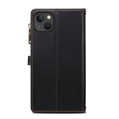 For iPhone 15 Plus ESEBLE Star Series Lanyard Zipper Wallet RFID Leather Case(Black) by ESEBLE