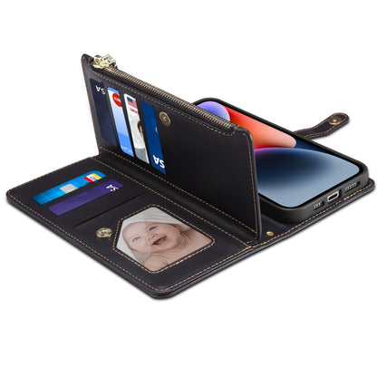 For iPhone 15 Plus ESEBLE Star Series Lanyard Zipper Wallet RFID Leather Case(Black) by ESEBLE