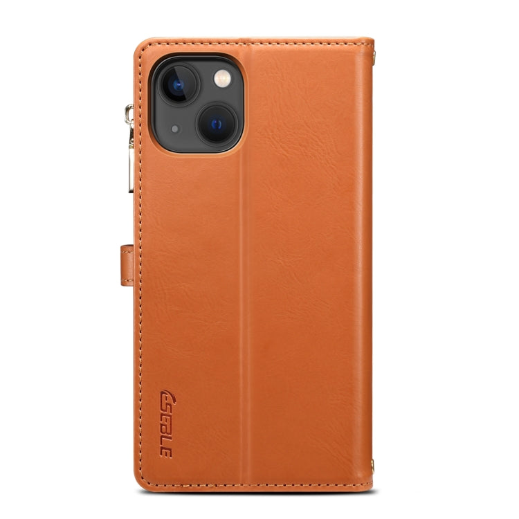 For iPhone 15 ESEBLE Star Series Lanyard Zipper Wallet RFID Leather Case(Brown) by ESEBLE