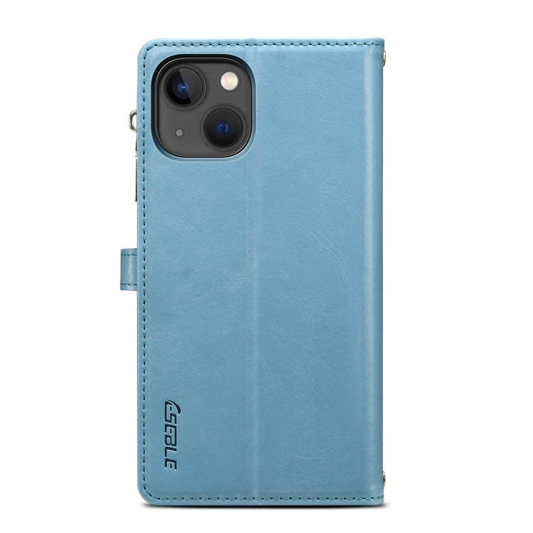 For iPhone 15 ESEBLE Star Series Lanyard Zipper Wallet RFID Leather Case(Blue) by ESEBLE