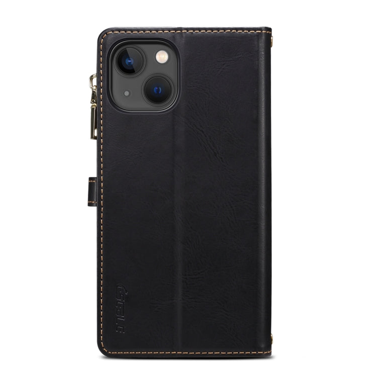 For iPhone 15 ESEBLE Star Series Lanyard Zipper Wallet RFID Leather Case(Black) by ESEBLE