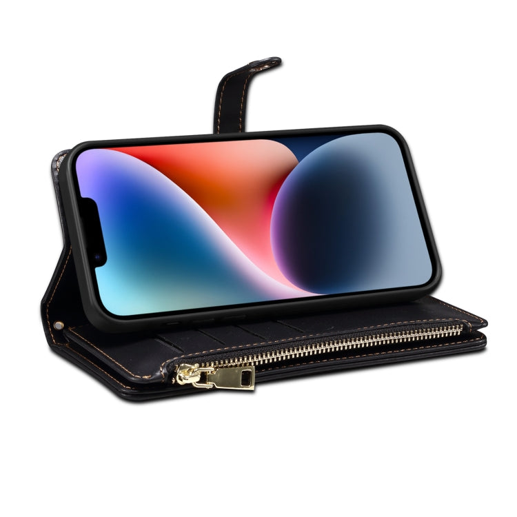 For iPhone 15 ESEBLE Star Series Lanyard Zipper Wallet RFID Leather Case(Black) by ESEBLE