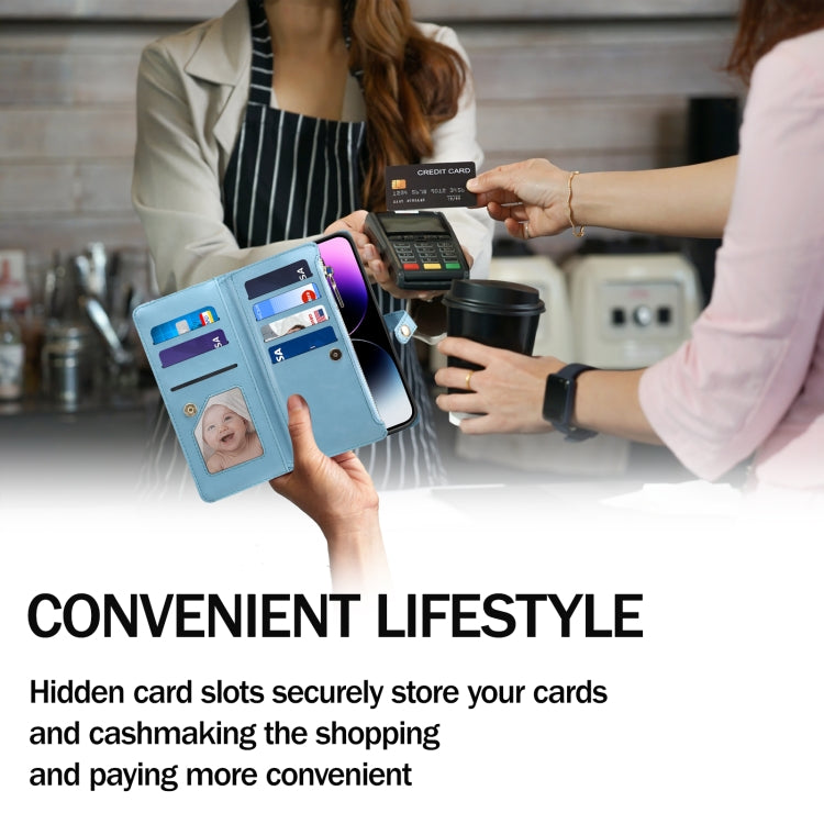 For iPhone 16 Pro ESEBLE Star Series Lanyard Zipper Wallet RFID Leather Case(Blue) by ESEBLE