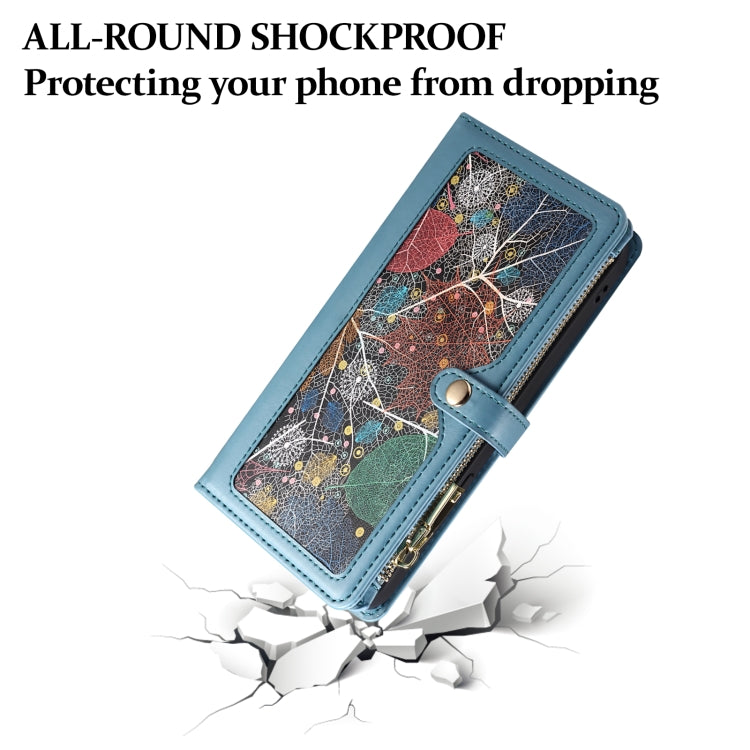 For iPhone 16 Pro ESEBLE Star Series Lanyard Zipper Wallet RFID Leather Case(Blue) by ESEBLE