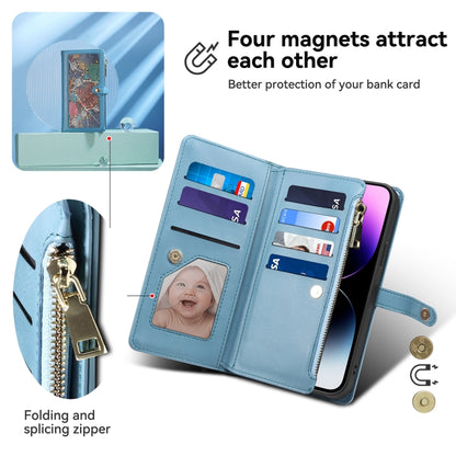 For iPhone 16 Plus ESEBLE Star Series Lanyard Zipper Wallet RFID Leather Case(Blue) by ESEBLE