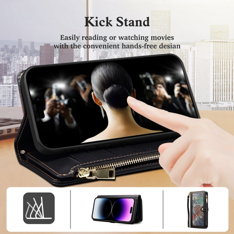 For iPhone 16 Plus ESEBLE Star Series Lanyard Zipper Wallet RFID Leather Case(Black) by ESEBLE