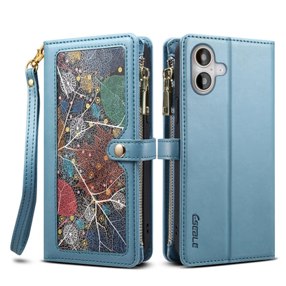 For iPhone 16 ESEBLE Star Series Lanyard Zipper Wallet RFID Leather Case(Blue) by ESEBLE