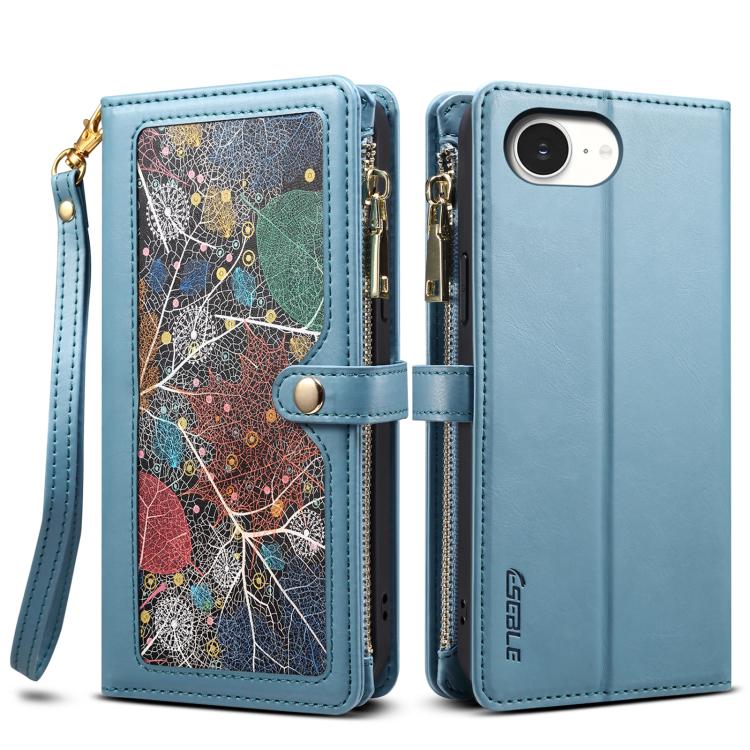 For iPhone 16e ESEBLE Star Series Lanyard Zipper Wallet RFID Leather Case(Blue) by ESEBLE
