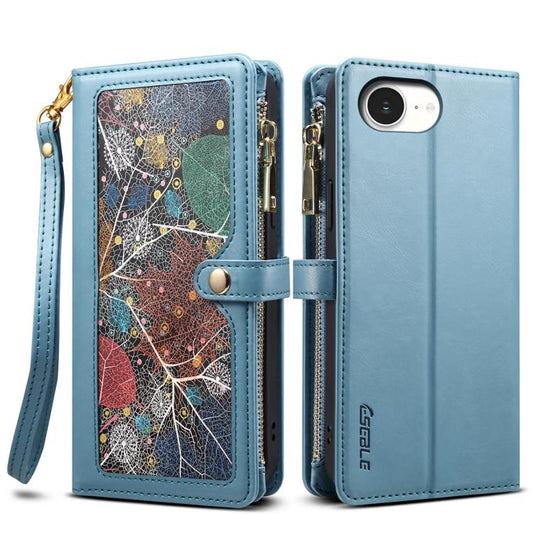 For iPhone 16e ESEBLE Star Series Lanyard Zipper Wallet RFID Leather Case(Blue) by ESEBLE