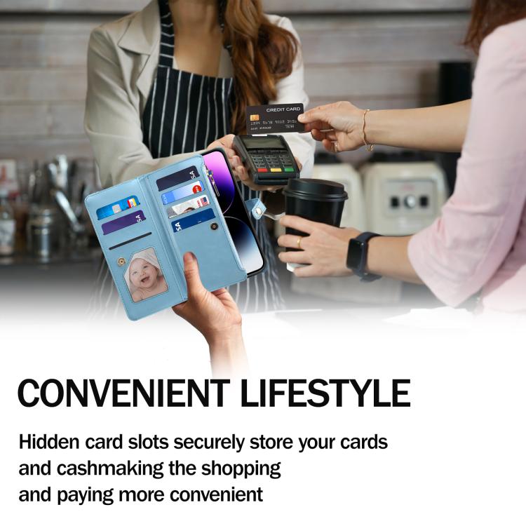 For iPhone 16e ESEBLE Star Series Lanyard Zipper Wallet RFID Leather Case(Blue) by ESEBLE