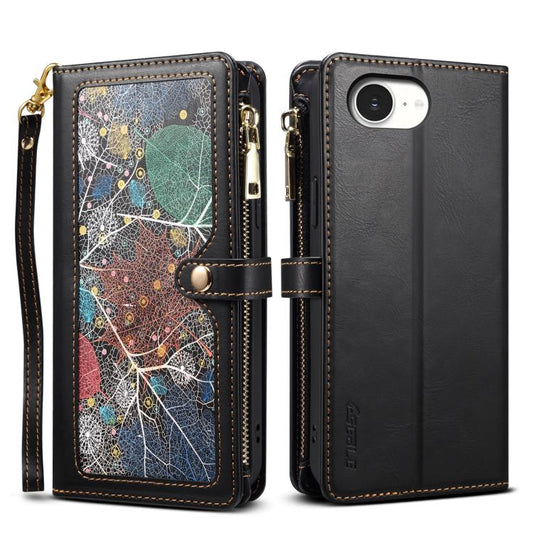 For iPhone 16e ESEBLE Star Series Lanyard Zipper Wallet RFID Leather Case(Black) by ESEBLE