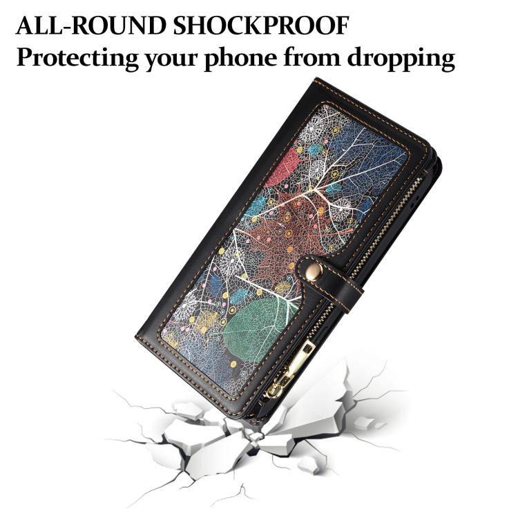 For iPhone 16e ESEBLE Star Series Lanyard Zipper Wallet RFID Leather Case(Black) by ESEBLE