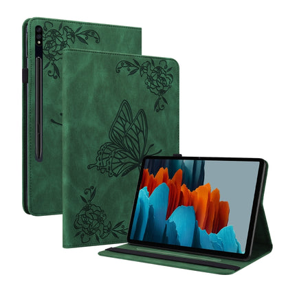 For Samsung Galaxy Tab S9 Butterfly Flower Embossed Leather Tablet Case(Green) by bashfashion