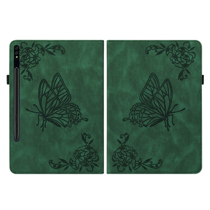 For Samsung Galaxy Tab S9 Butterfly Flower Embossed Leather Tablet Case(Green) by bashfashion