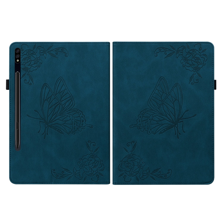 For Samsung Galaxy Tab S9 Butterfly Flower Embossed Leather Tablet Case(Blue) by bashfashion