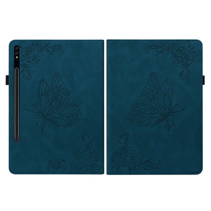 For Samsung Galaxy Tab S9 Butterfly Flower Embossed Leather Tablet Case(Blue) by bashfashion