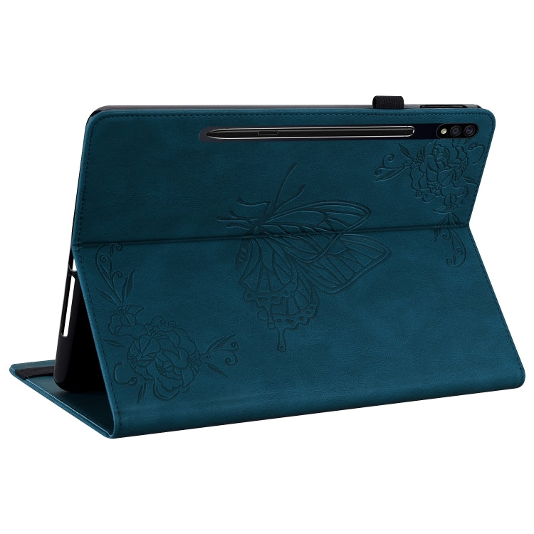 For Samsung Galaxy Tab S9 Butterfly Flower Embossed Leather Tablet Case(Blue) by bashfashion