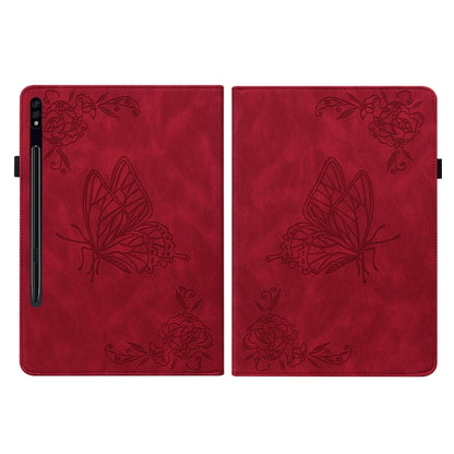 For Samsung Galaxy Tab S9 Butterfly Flower Embossed Leather Tablet Case(Red) by bashfashion