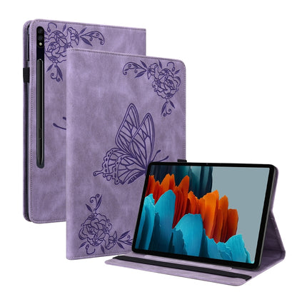 For Samsung Galaxy Tab S9 Butterfly Flower Embossed Leather Tablet Case(Purple) by bashfashion