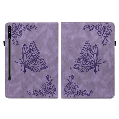 For Samsung Galaxy Tab S9 Butterfly Flower Embossed Leather Tablet Case(Purple) by bashfashion