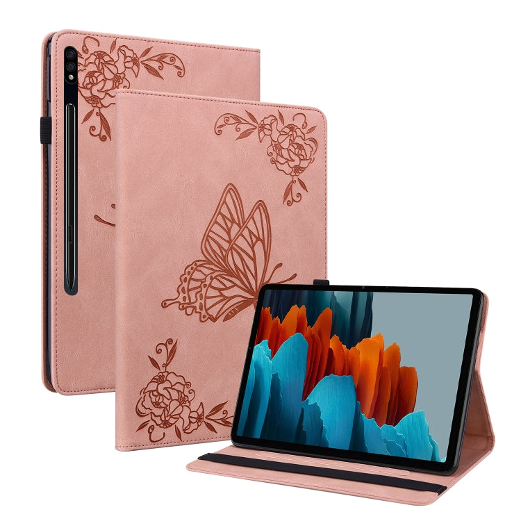 For Samsung Galaxy Tab S9 Butterfly Flower Embossed Leather Tablet Case(Rose Gold) by bashfashion