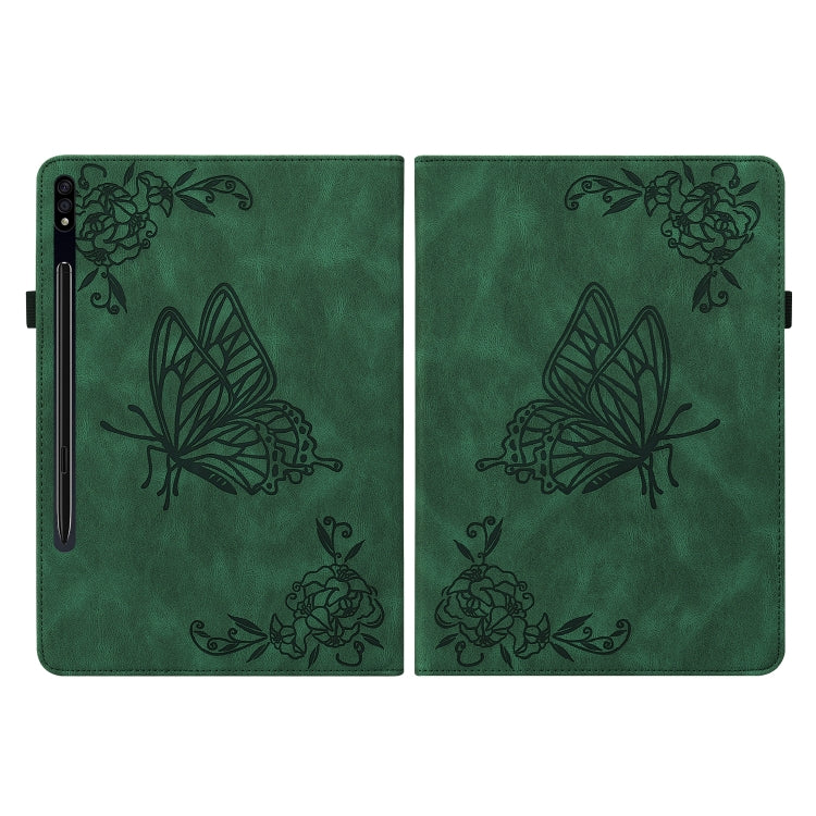 For Samsung Galaxy Tab S9+ Butterfly Flower Embossed Leather Tablet Case(Green) by bashfashion