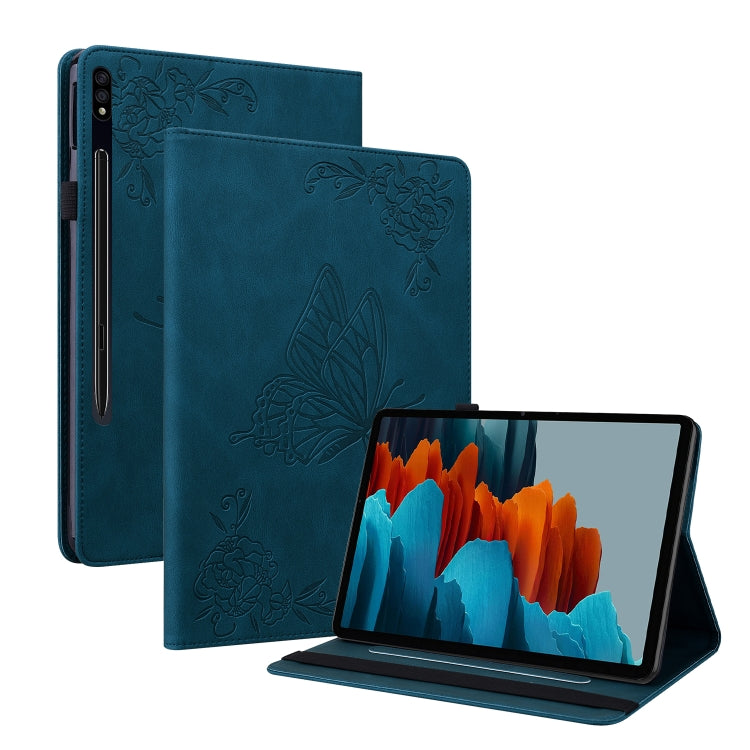 For Samsung Galaxy Tab S9+ Butterfly Flower Embossed Leather Tablet Case(Blue) by bashfashion
