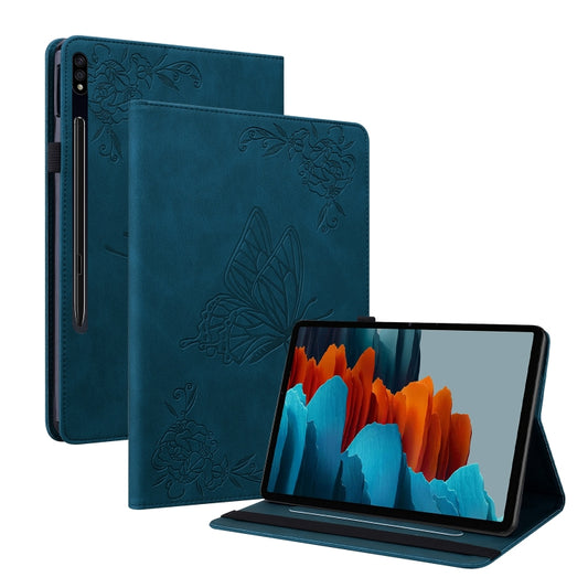 For Samsung Galaxy Tab S9+ Butterfly Flower Embossed Leather Tablet Case(Blue) by bashfashion