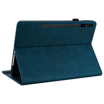 For Samsung Galaxy Tab S9+ Butterfly Flower Embossed Leather Tablet Case(Blue) by bashfashion