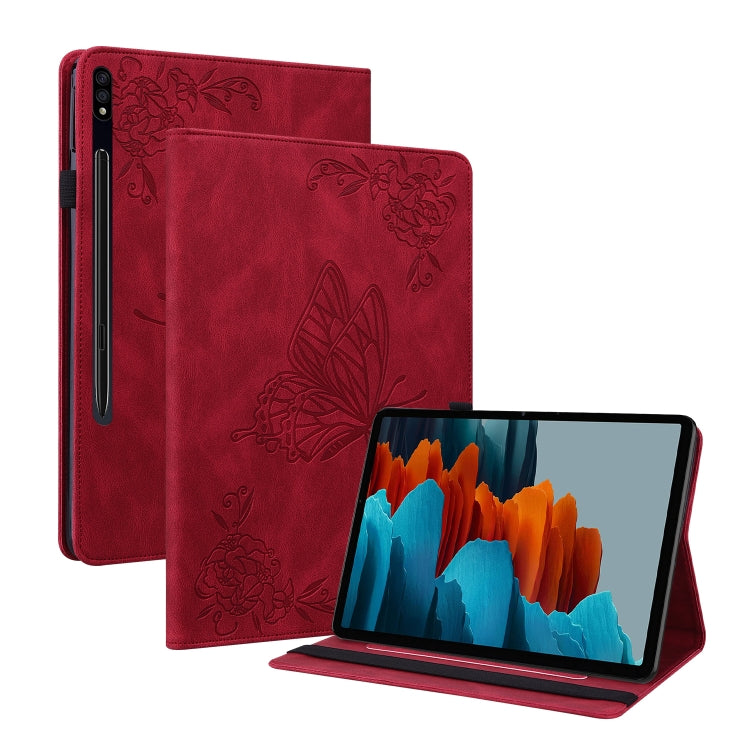 For Samsung Galaxy Tab S9+ Butterfly Flower Embossed Leather Tablet Case(Red) by bashfashion