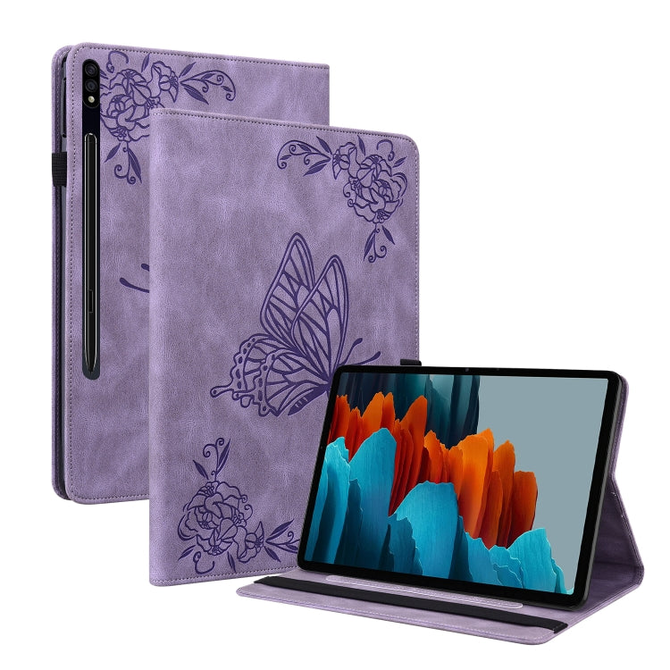 For Samsung Galaxy Tab S9+ Butterfly Flower Embossed Leather Tablet Case(Purple) by bashfashion