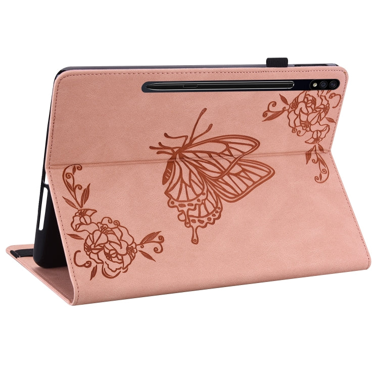 For Samsung Galaxy Tab S9+ Butterfly Flower Embossed Leather Tablet Case(Rose Gold) by bashfashion