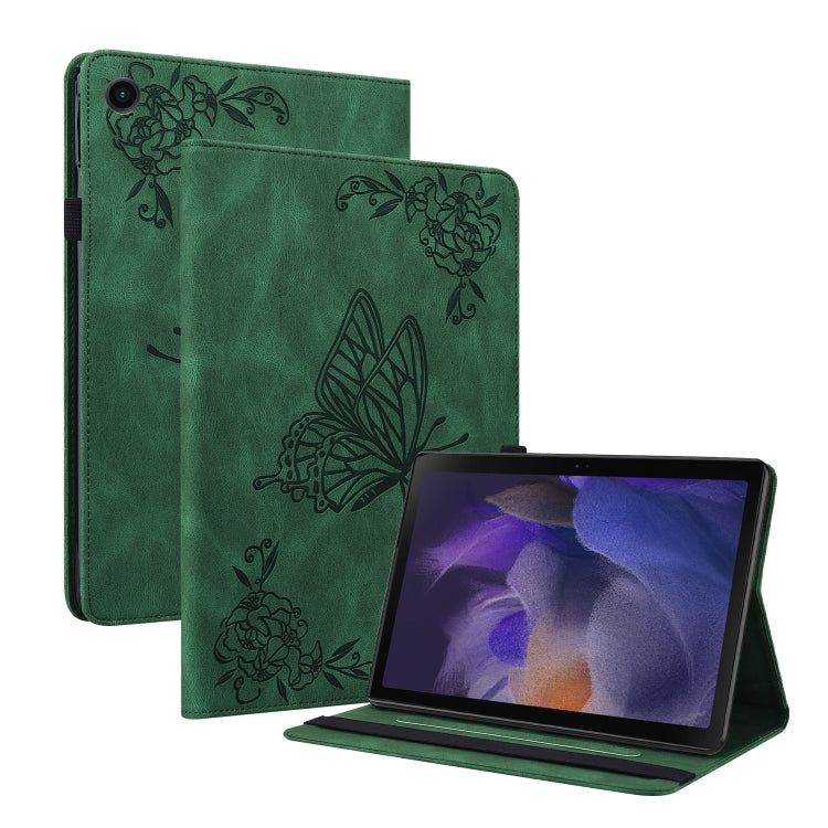 For Samsung Galaxy Tab A11+ / А9+ Butterfly Flower Embossed Leather Tablet Case(Green) by bashfashion