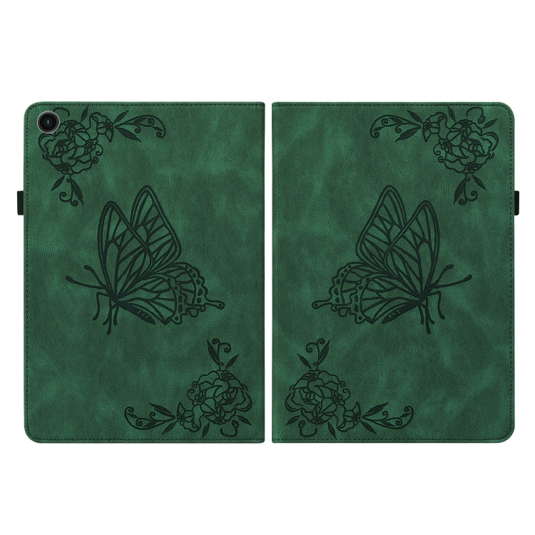 For Samsung Galaxy Tab A11+ / А9+ Butterfly Flower Embossed Leather Tablet Case(Green) by bashfashion