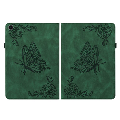 For Samsung Galaxy Tab A11+ / А9+ Butterfly Flower Embossed Leather Tablet Case(Green) by bashfashion