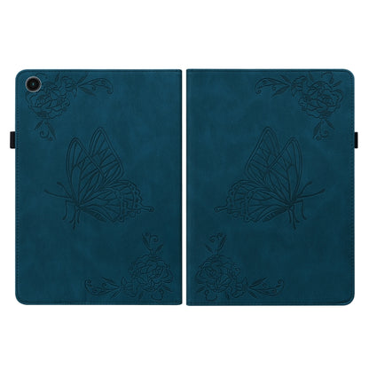 For Samsung Galaxy Tab A11+ / А9+ Butterfly Flower Embossed Leather Tablet Case(Blue) by bashfashion