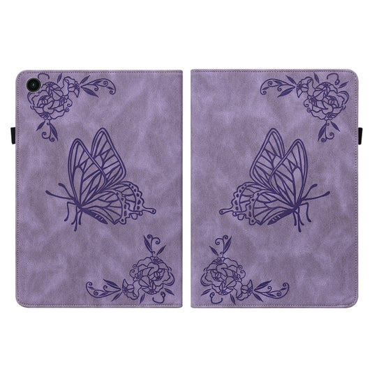 For Samsung Galaxy Tab A11+ / А9+ Butterfly Flower Embossed Leather Tablet Case(Purple) by bashfashion