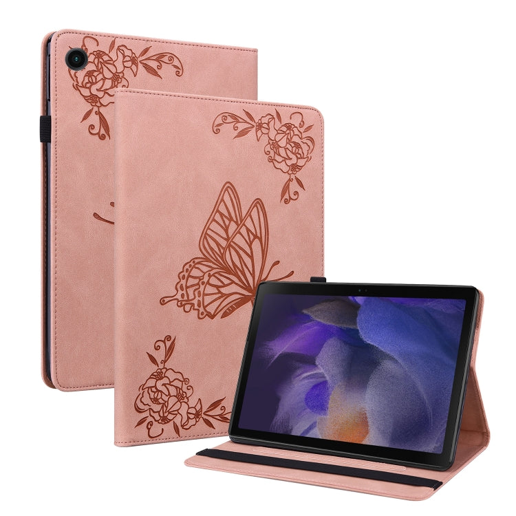 For Samsung Galaxy Tab A11+ / А9+ Butterfly Flower Embossed Leather Tablet Case(Rose Gold) by bashfashion