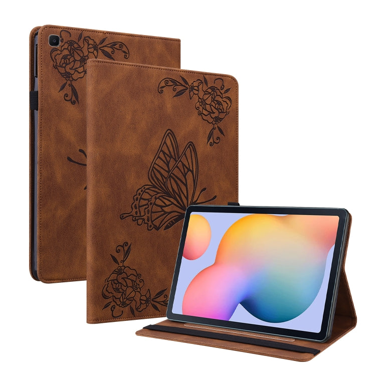 For Samsung Galaxy Tab S5e/T720/T725 Butterfly Flower Embossed Leather Tablet Case(Brown) by bashfashion